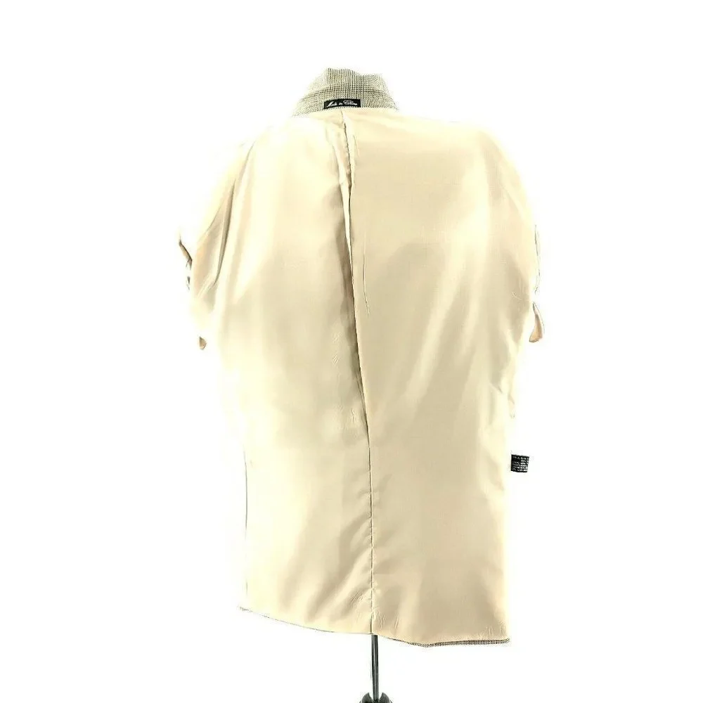 Adolfo Silk Wool 3 Button Sport Coat 44R Black Tan Nailshead‎ Check